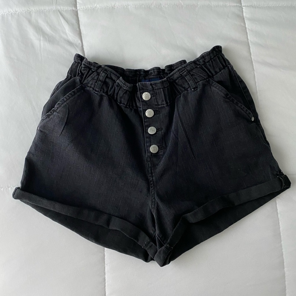 Black Paperbag High Wasted Denim Shorts